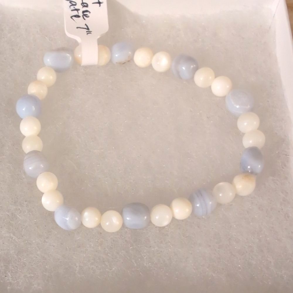 Handmade Blue Lace Agate & Mother of Pearl Bracelet | Alaska Made